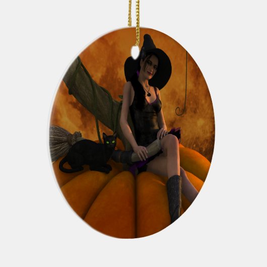 Heksen en katten op Giant Pumpkin Keramisch Ornament (Rechts)