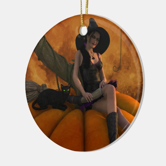 Heksen en katten op Giant Pumpkin Keramisch Ornament (Links)