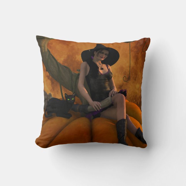 Heksen en katten op Giant Pumpkin Kussen (Voorkant)