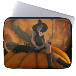 Heksen en katten op Giant Pumpkin Laptop Sleeve