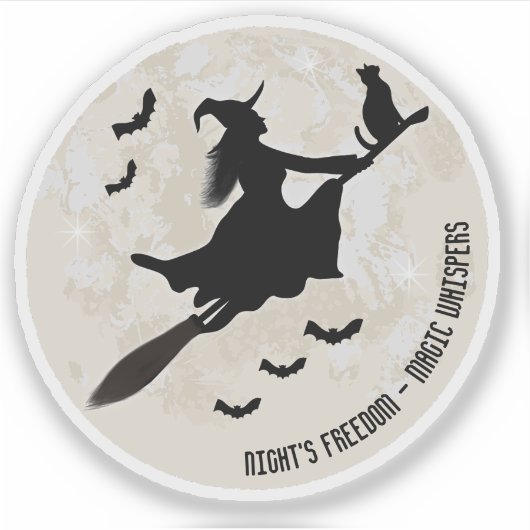 Heksen en katten vliegen op een bezem sticker (Voorkant)