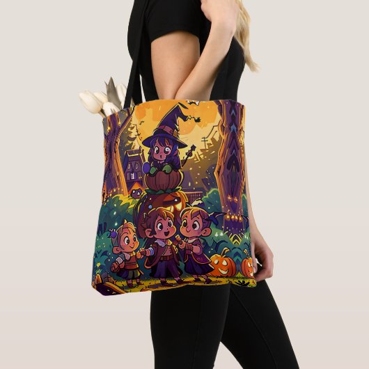 Heksen en Kinder Tuin Feest: Halloween Thema Tote Bag (Dichtbij)