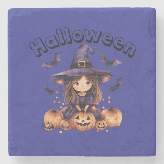 Heksen en Pompoenen Halloween Muur Klok Stenen Onderzetter (Voorkant)