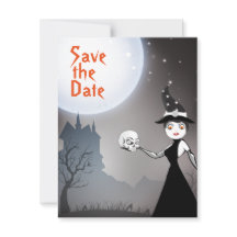 Heksen- en schedelpaar volle maan Halloween-bruilo