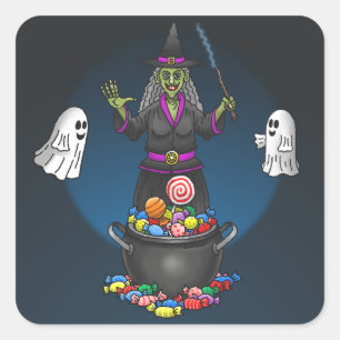 Heksen en spoken trick-or-treat halloweenfeest vierkante sticker