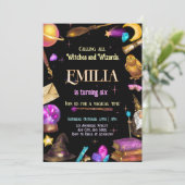 Heksen en Tovenaars Verjaardag Magische Partij Kaart (Staand voorkant)