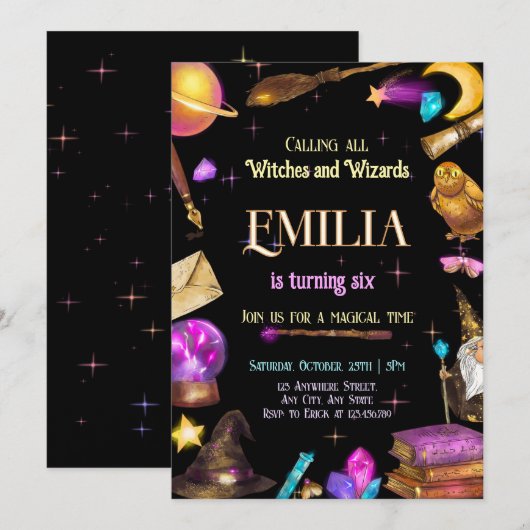 Heksen en Tovenaars Verjaardag Magische Partij Kaart (Voorkant / Achterkant)