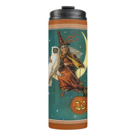 Heksen en uil met Halloween-thema Thermosbeker