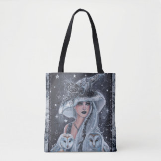 Heksen en uil met Halloween Tote Bag