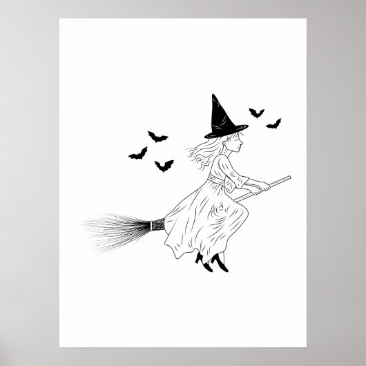 Heksen en vleermuizen Eenvoudige Line Art Minimal Poster (Voorkant)