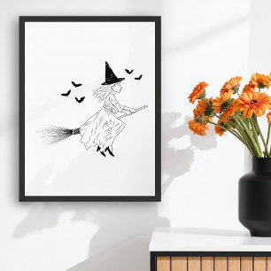 Heksen en vleermuizen Eenvoudige Line Art Minimal  Poster