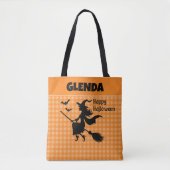 Heksen en vleermuizen oranje geruit aangepaste naa tote bag (Voorkant)