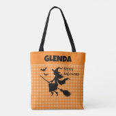 Heksen en vleermuizen oranje geruit aangepaste naa tote bag (Achterkant)