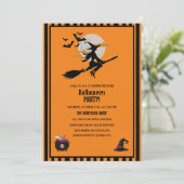 Heksen en vliegende vleermuizen Oranje Halloween P Kaart (Staand voorkant)