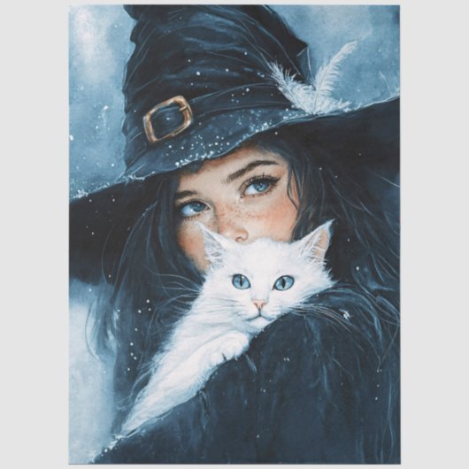 Heksen en Witte Kat Decoupage Tissuepapier (Voorkant)