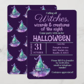 Heksen en Wizards Paarse Halloween Party Kaart (Voorkant / Achterkant)