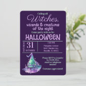 Heksen en Wizards Paarse Halloween Party Kaart (Staand voorkant)