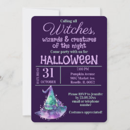 Heksen en Wizards Paarse Halloween Party Kaart