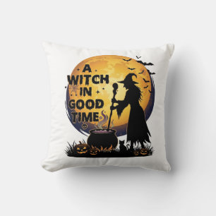 Heksen Goede Tijd Halloween Maan Ketel_1 Kussen