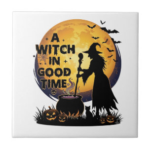 Heksen Goede Tijd Halloween Maan Ketel_1 Tegeltje
