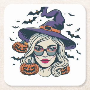 heksen grappige halloween kartonnen onderzetters