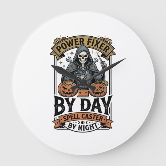 Heksen grappige Halloween-technicus batterijrepara Grote Klok (Voorkant)