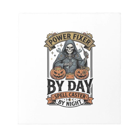 Heksen grappige Halloween-technicus batterijrepara Notitieblok (Voorkant)