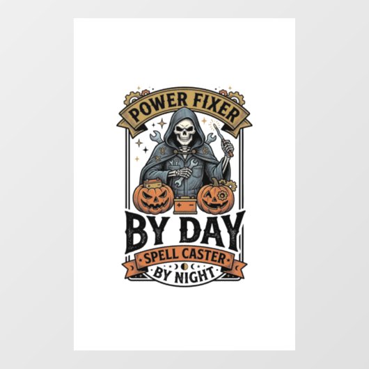 Heksen grappige Halloween-technicus batterijrepara Raamsticker (Vel)