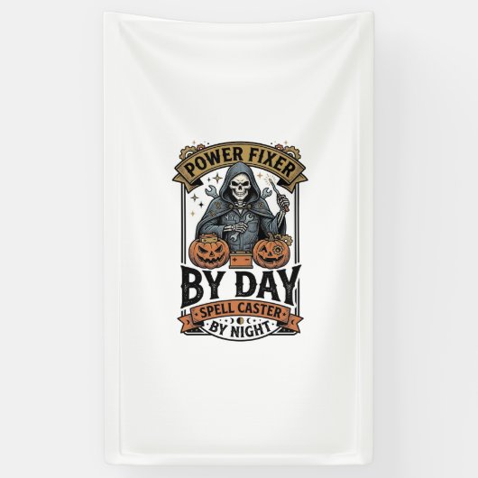 Heksen grappige Halloween-technicus batterijrepara Spandoek (Verticaal)