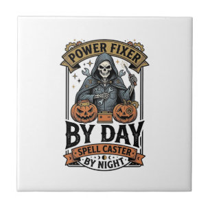 Heksen grappige Halloween-technicus batterijrepara Tegeltje