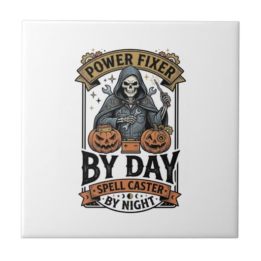 Heksen grappige Halloween-technicus batterijrepara Tegeltje (Voorkant)