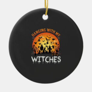 Heksen Halloween Maan Vleermuizen Pompoenen_1 Keramisch Ornament