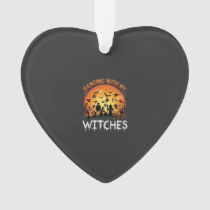 Heksen Halloween Maan Vleermuizen Pompoenen_1 Ornament