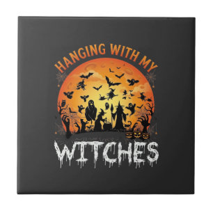 Heksen Halloween Maan Vleermuizen Pompoenen_1 Tegeltje
