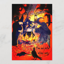 Heksen Halloween Party Art Caldron Vultures Boom Kaart