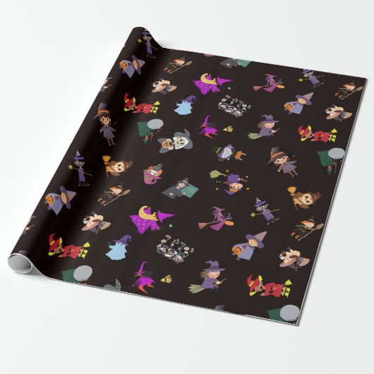 Heksen Halloween patroon Cadeaupapier (Uitgerold)