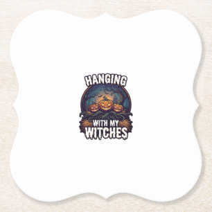 Heksen Halloween Pompoenen Hangen Hangend Bos Kartonnen Onderzetters