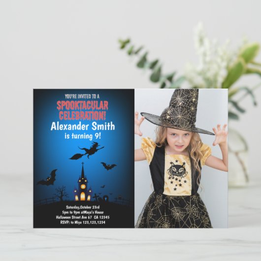 Heksen Halloween Uitnodigingen met Foto (Staand voorkant)