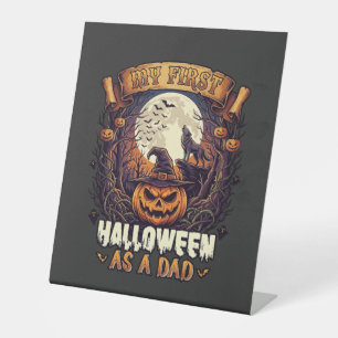 Heksen Halloween Vliegende Heks Behekst Huis Reclamebord Met Voetstuk