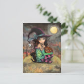 Heksen Halloween Zwarte Kat en Jack-O-Lantern Briefkaart (Staand voorkant)