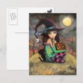 Heksen Halloween Zwarte Kat en Jack-O-Lantern Briefkaart (Voorkant / Achterkant)