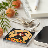 Heksen in Halloween-setting met pompoenen Sleutelhanger (Voorkant Rechts)