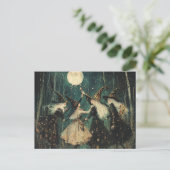 Heksen in het berkenboom maanverlichte bos briefkaart (Staand voorkant)