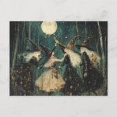 Heksen in het berkenboom maanverlichte bos briefkaart (Voorkant)