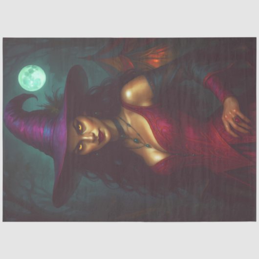 Heksen in het rood met volle maan - Gothic Hallowe Tissuepapier (Voorkant)