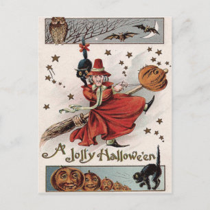 Heksen Jack O Lantern Zwarte Kat Vleermuis Uil Briefkaart