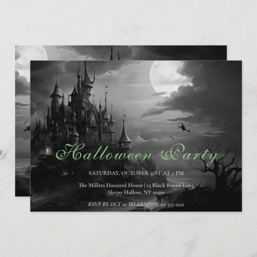 Heksen Kasteel Halloween Feest Uitnodiging (Voorkant / Achterkant)