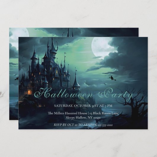 Heksen Kasteel Halloween Feest Uitnodiging (Voorkant / Achterkant)