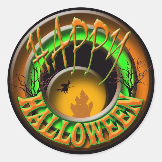 Heksen kasteel Halloween groet Ronde Sticker (Voorkant)