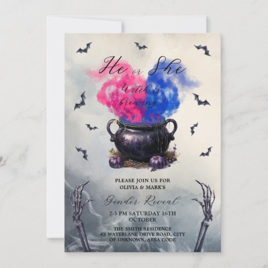 Heksen ketel Halloween Baby Geslacht onthullen Kaart (Voorkant)